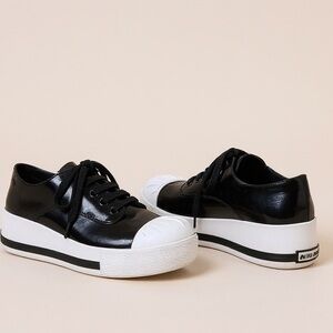 Miu Miu Patent Leather Vernis Rubber Cap Toe Platform Sneakers Flats Shoe Lace 8